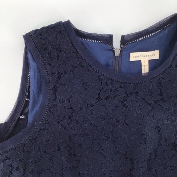 Rebecca Taylor Blue Refined Suiting Dress W/ Lace Size 4 - Picture 3 of 11